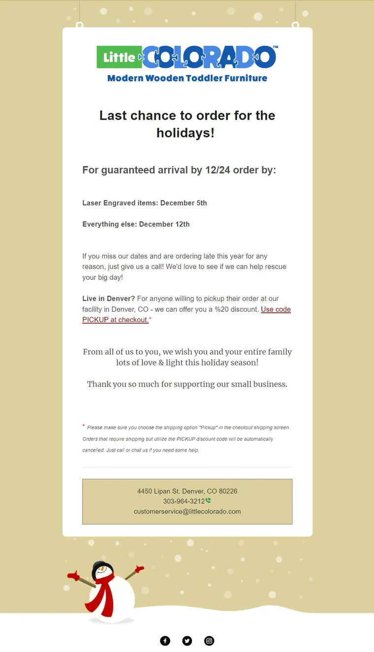 Little Colorado holiday email newsletter