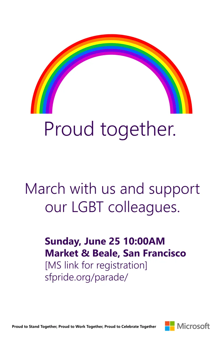 Microsoft Pride poster reading Proud together